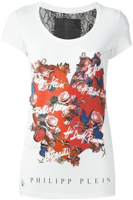 Philipp Plein floral heart print T-shirt