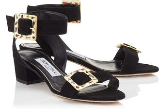 Jimmy Choo DACHA 35 Black Suede Sandals with Jewelled Buckle