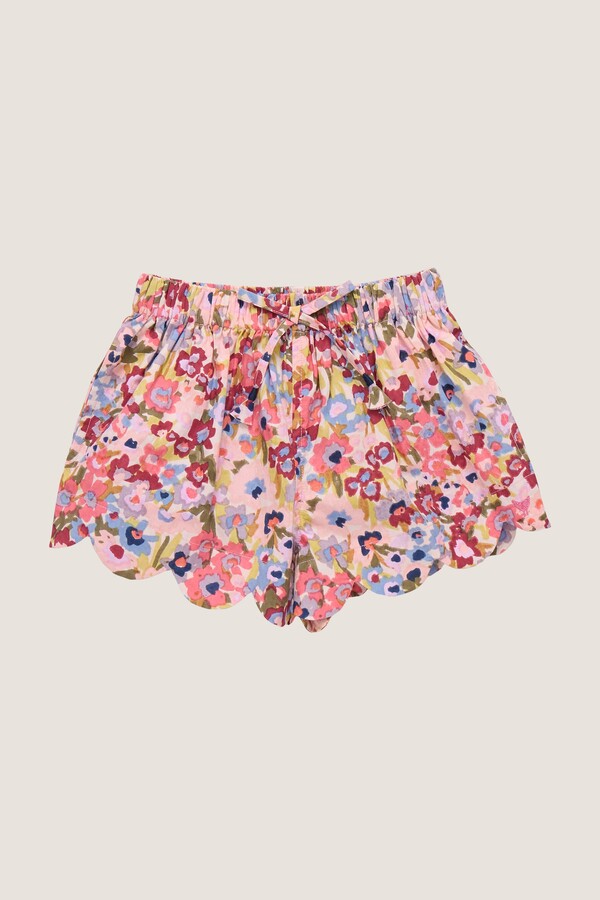 Pink Chicken Burgundy Large Sketched Floral Scallop Short
