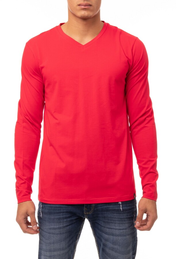 Tootless-Men V Neck Pullover Skinny Pleated Top Long-Sleeve Tunic Shirt 