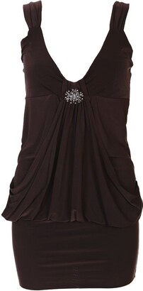 Unknown Mix lot New Womens Sexy Broach Strap Mini Evening wear Dress Ladies  V-neck diamante Buckle Brooch Frill Fall Vest Top Short Dress 8-22 (XL  16-18 - ShopStyle