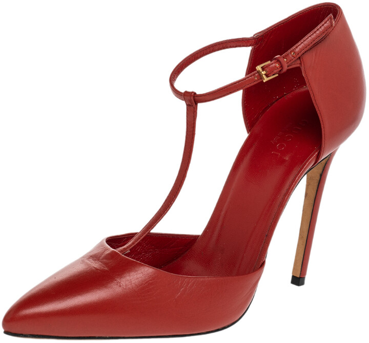 red t strap pumps