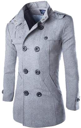 XIANIWTA Men's Pea Coat Stand Collar Windproof Jacket Overcoat (, XXXL)