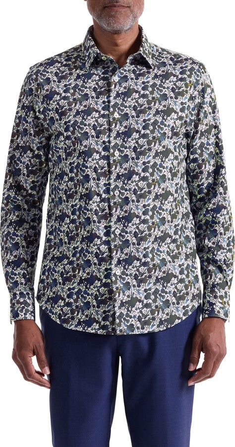 Julian Shaped Fit Orchestra Print Cotton Button-Up Shirt