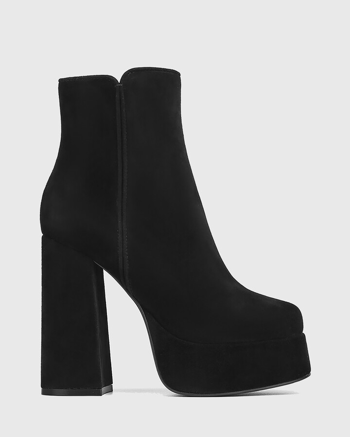 black suede platform boots