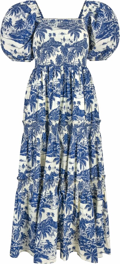 Sunshine Tienda Blue / White Tropical Toile Tula Dress