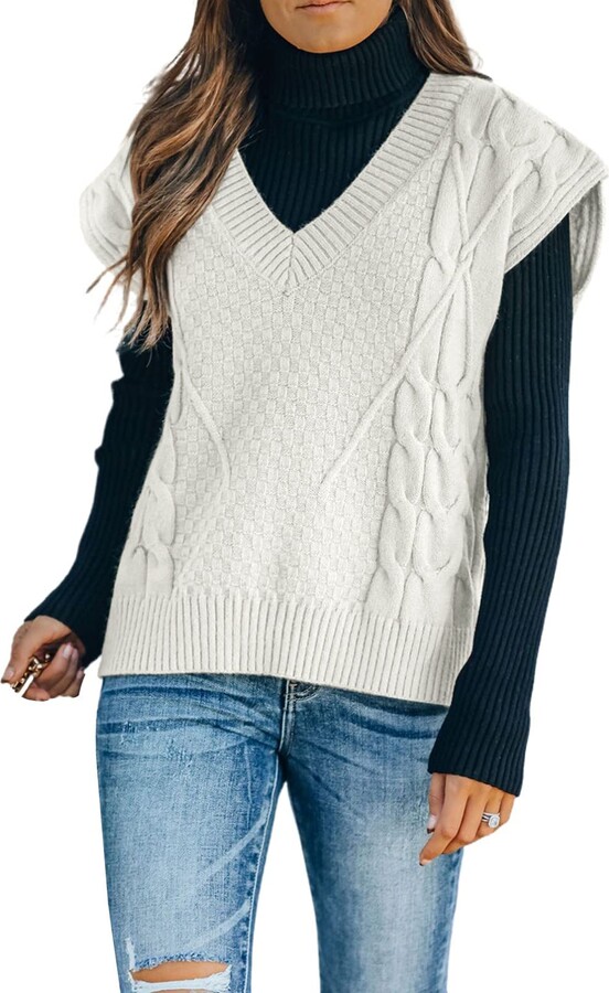 ELESOL Sweater Vest Womens Sleeveless Sweater V Neck Knit Sweater Vest Solid Classic Crop Knitted Vest S-XXL 
