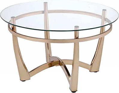 ACME Orlando Round Coffee Table Glass Coffee Table Living Room Table Modern Coffee Table in Champagne