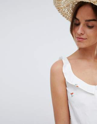 MANGO cherry print crop cami button through in white