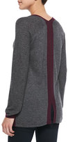 Thumbnail for your product : Neiman Marcus Cusp by Contrast Trimmed Cashmere-Blend Sweater, Storm/Bordeaux