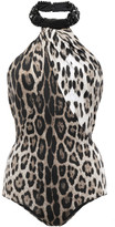 Thumbnail for your product : Roberto Cavalli Bead-embellished Leopard-print Halterneck Swimsuit