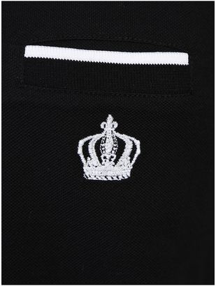 Dolce & Gabbana Embroidered And Striped Edges Black Cotton Polo Shirt