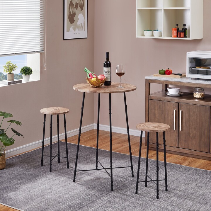 Modern 3 Piece Round Pub Dining Set Ding Table and Bar Stool Set of 2