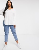 Thumbnail for your product : ASOS DESIGN Curve longline top with side splits in rib in white