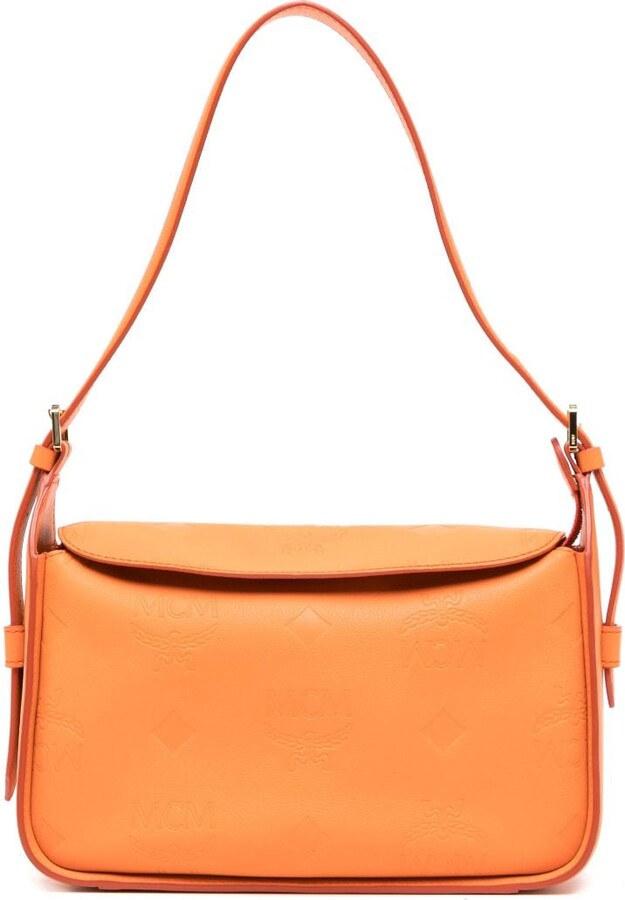 MCM Orange Textured Leather Large Tote For Sale at 1stDibs