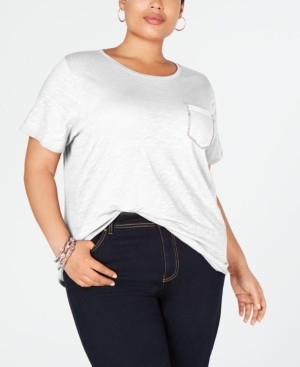 INC International Concepts Plus Size Rhinestone-Pocket T-Shirt, Created for Macy's
