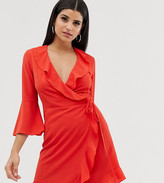 Thumbnail for your product : Outrageous Fortune Tall ruffle wrap dress with fluted sleeve in red