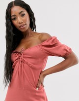 Thumbnail for your product : ASOS DESIGN plunge front lace up milkmaid beach maxi dress
