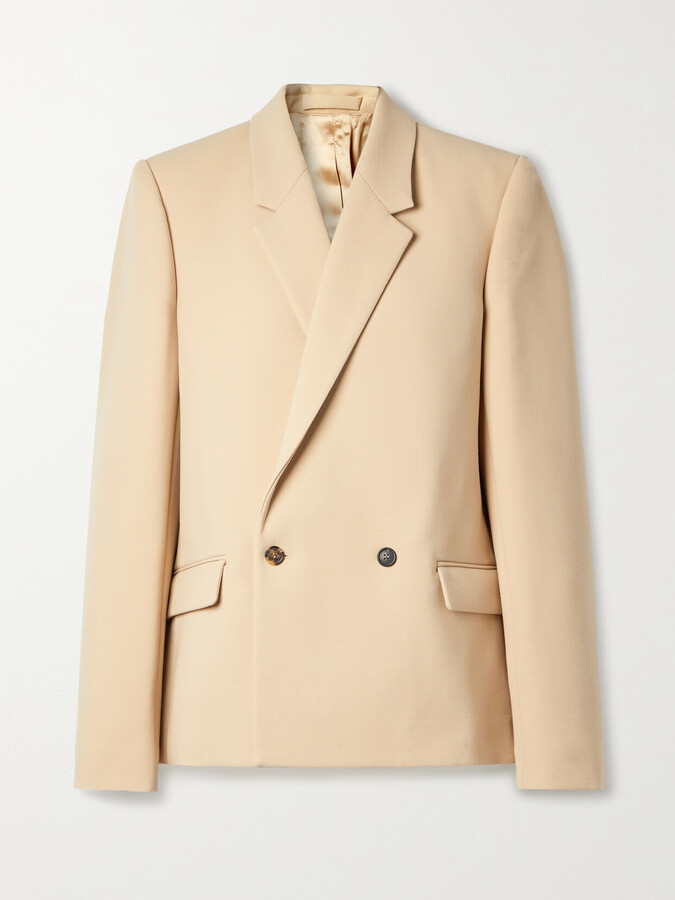 Wardrobe NYC Hailey Bieber Double-breasted Wool Blazer Beige