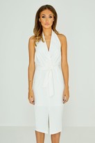 Thumbnail for your product : Miss Floral Studio Mouthy White Halterneck Plunge Midi Dress