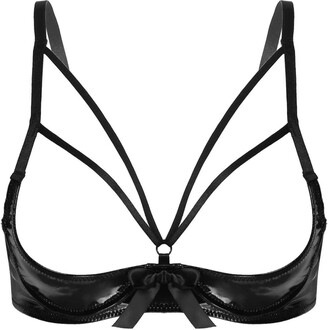 CHICTRY Womens Sheer Lace 1/4 Cups Bra Tops Open Cups Underwire Push Up  Brassiere Lingerie A Black 3XL