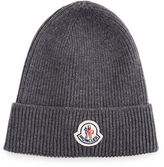 Thumbnail for your product : Moncler Ribbed Wool Logo Beanie Hat