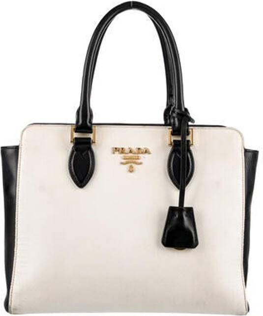 Prada Bianco White Black Saffiano Leather Chain Crossbody Bag