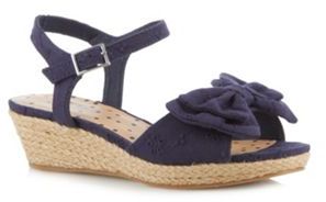Bluezoo Girl's navy broderie bow wedge sandals