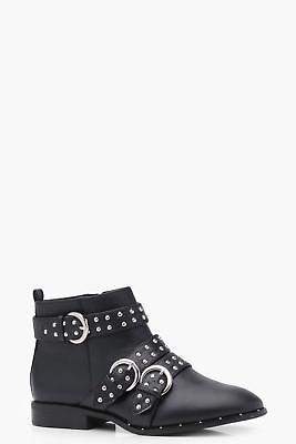 boohoo Womens Alice Pin Stud Strap Ankle Boots