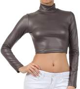 Thumbnail for your product : Off-White Sakkas 687121 Matte Liquid Mock Neck Turtleneck Long Sleeve Crop Top - Made in USA M