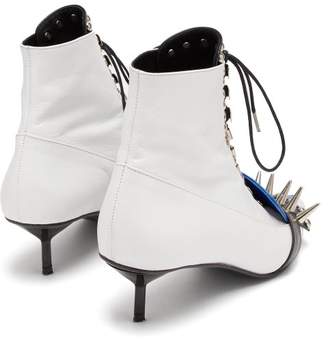 Marques Almeida Studded Lace Up Leather Ankle Boots - Womens - Blue White