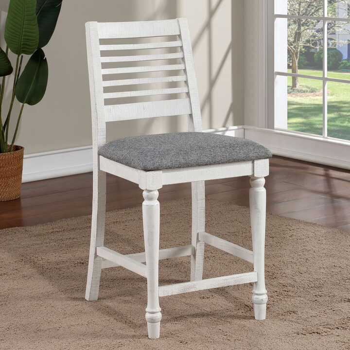 Furniture of America Indery Wood Indoor Counter Height Chairs, Antique White (Set of 2)
