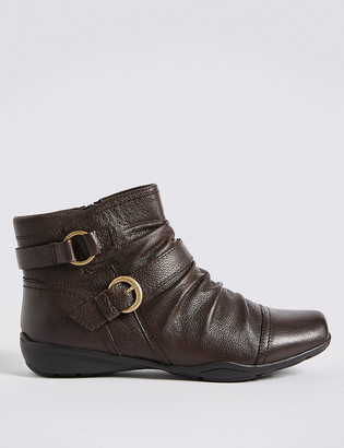 Marks and Spencer Wide Fit Leather Ruched Ankle Boots