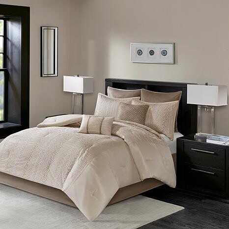 Madison Home USA Camelia 8-pc Embroidered Comforter Set, Natural - Queen - Ivory/Off White