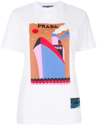 Prada logo boat-print T-shirt