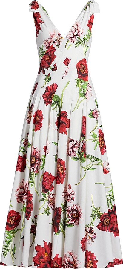 Women's Peony Print Poplin Gown - Ivory Multi - Size 2