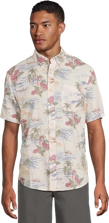 Faherty Short Sleeve Breeze Shirt Men's Clothing Molokai Scenic Tropical : SM, Elastane/Hemp/Lyocell