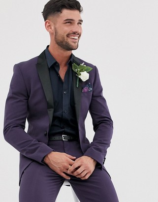 ASOS DESIGN wedding super skinny tuxedo suit jacket in purple
