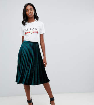 green velvet pleated midi skirt
