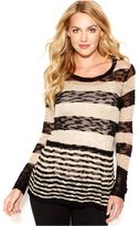 Thumbnail for your product : Kensie Scoop-Neck Striped Sheer Sweater