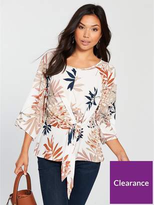 Wallis Palm Tie Front Top - Ivory