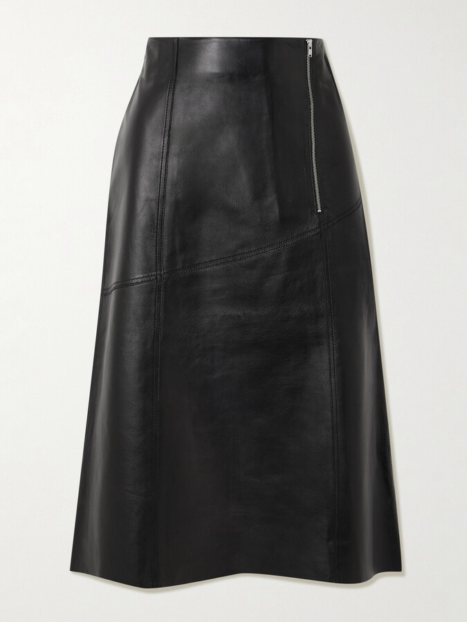 Victoria Beckham Paneled Leather Midi Skirt - Black