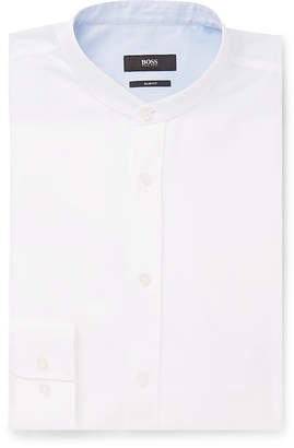 HUGO BOSS Jowis White Slim-Fit Grandad-Collar Cotton-Pique Shirt