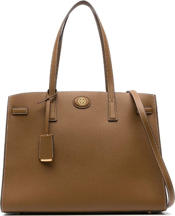 Tory Burch Robinson Tote Top Handle Bag Toasted Wheat Leather