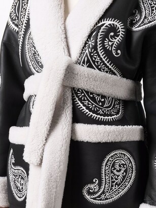 Blancha Paisley-Embroidered Belted Leather Jacket