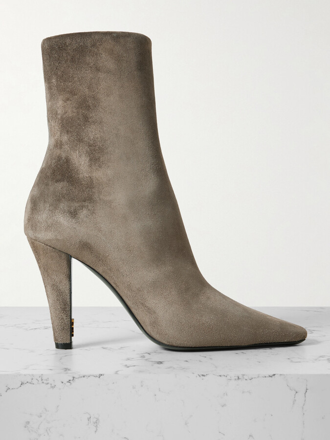SAINT LAURENT - Jill Velvet Ankle Boots - Gray