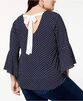 Thumbnail for your product : ING Trendy Plus Size Printed Tie-Back Bell-Sleeve Top