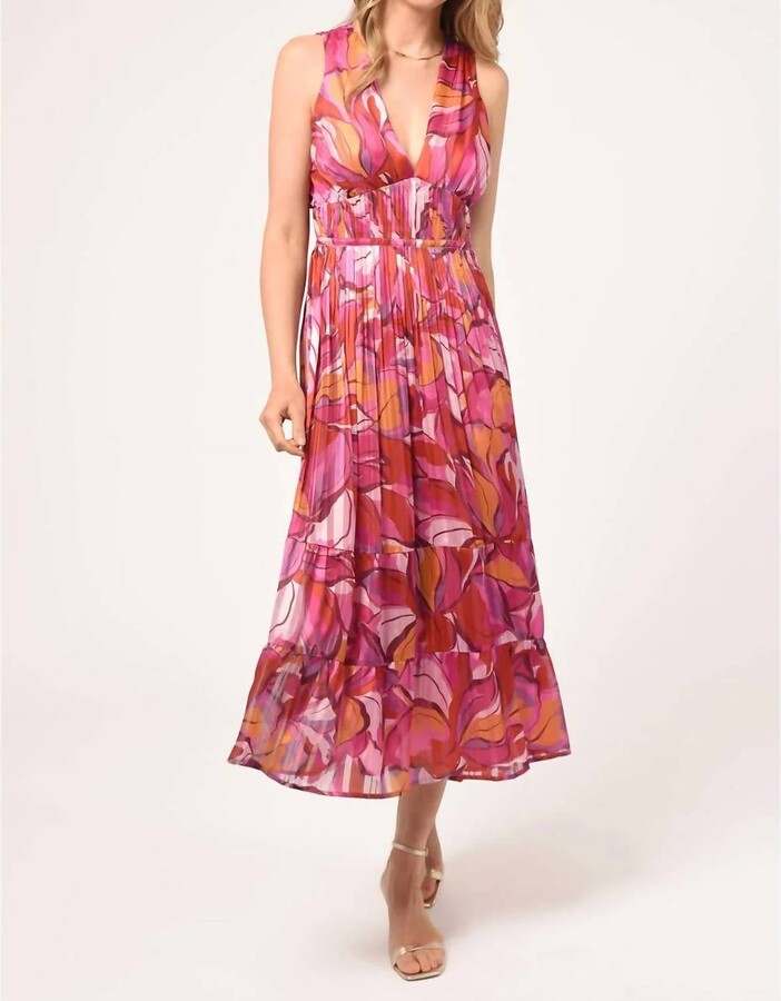 Adelyn Rae Loris Pleated Maxi Dress In Ultra Pink Floral