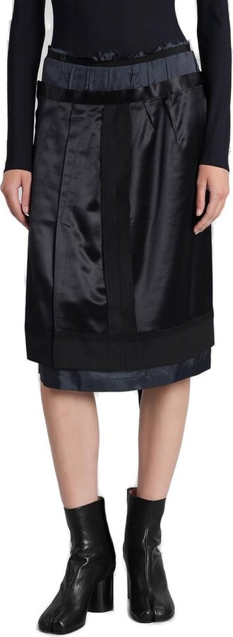Maison Margiela Layered Frayed Detail Midi Skirt