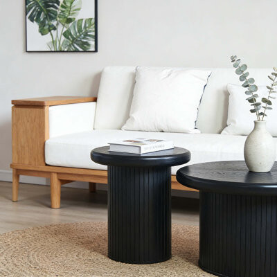 Wrought Studio Modern Round Coffee Table Set – Dual Table Combination with Unique Fluted Table Leg Design, Stylish Living Room Furniture